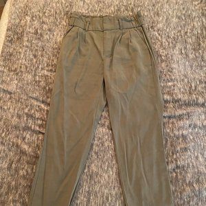 Olive Green Calvin Klein Paper Bag Waist Pants